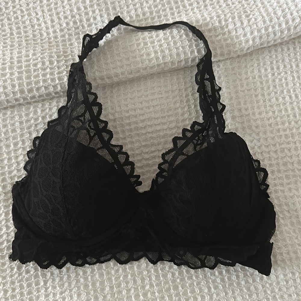 Black Lace Pink Bralette With Underwire
